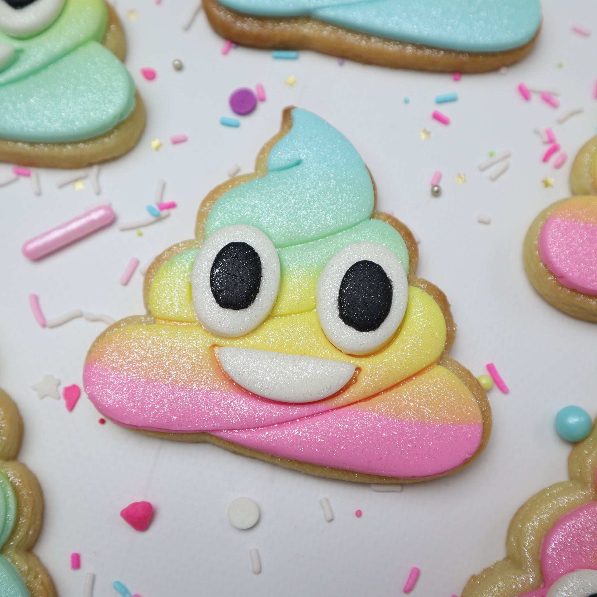 Rainbow sparkle Poop cookies